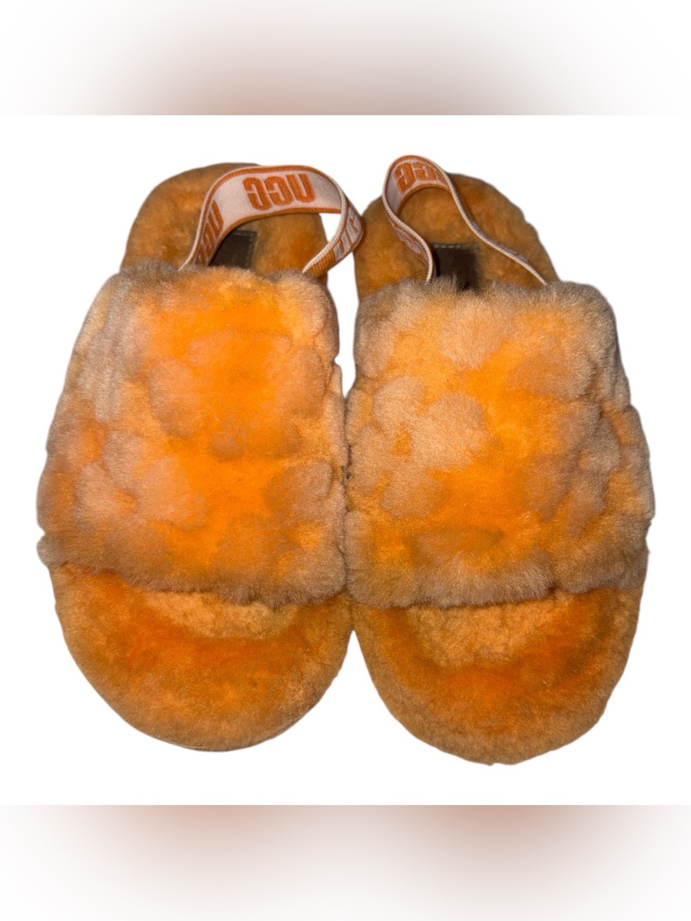 UGG Kids Orange Plush Shearling Slide Slippers with Branded Heel Strap